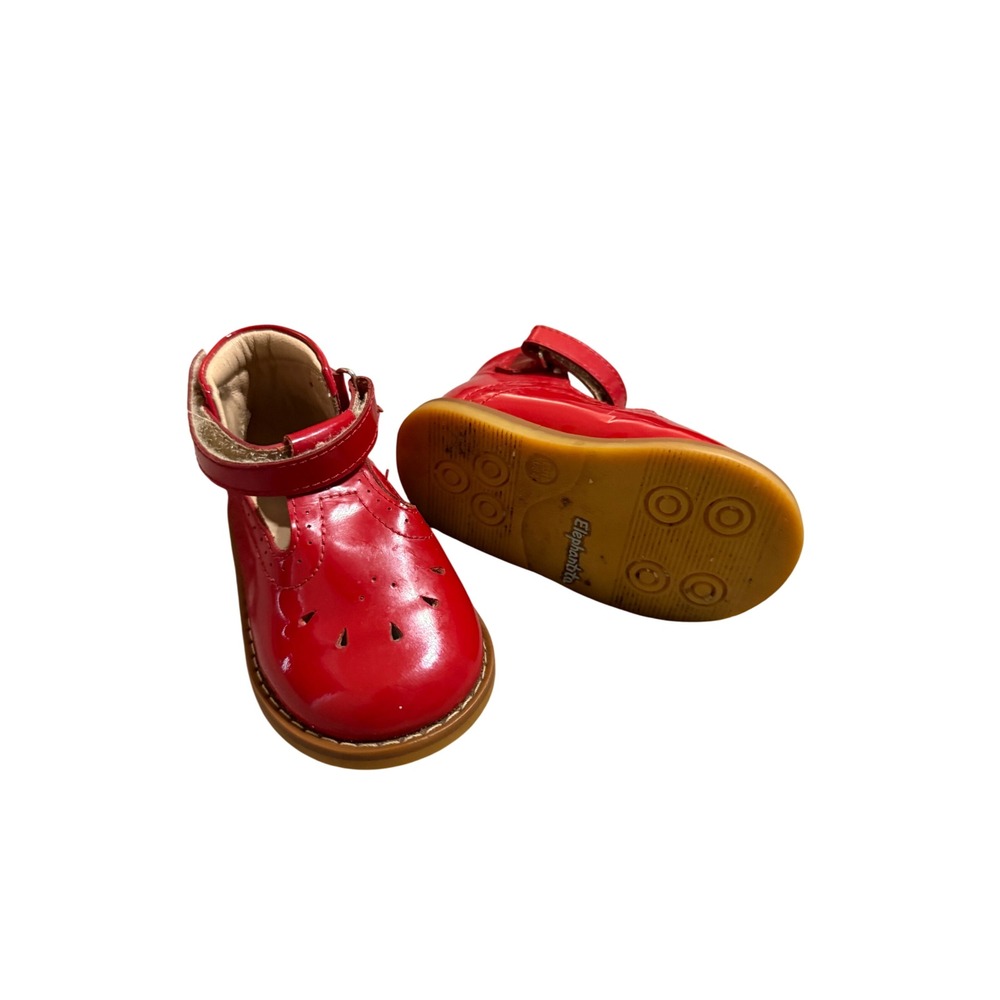 Elephantito T-Bar Patent Red Sandals Dress Shoes Baby Size 4 Gum Soles Formal